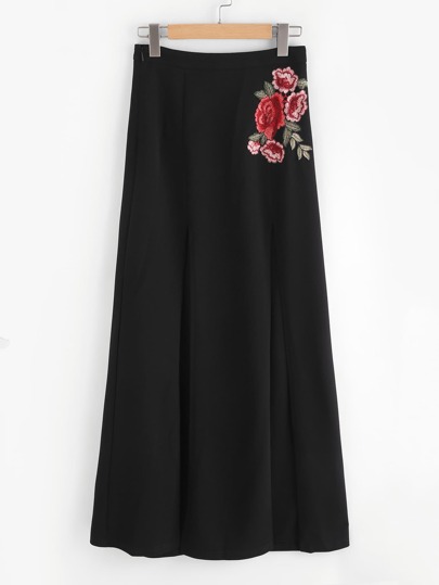 Gonna con spacco a M e applique di fiore ricamato