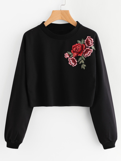 Felpa con applique ricamato di rosa