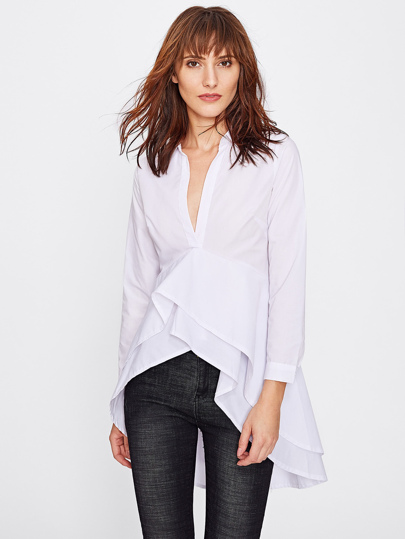 Plunge Tiered Hem Blouse