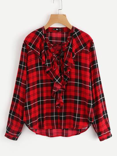 Blusa con ribete de volantes con cordones