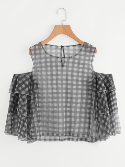 Schulterfreie Bluse mit Muster und Glockärmeln