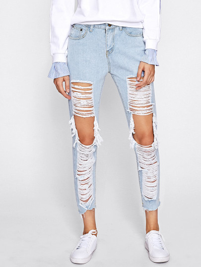 Extreme Distressing Ripped Knees Jeans