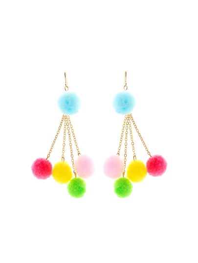 Niedliche Tropfenohrringe mit Pompons und Kette
