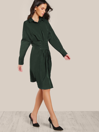 Corset Lace Up Detail Shirt Dress