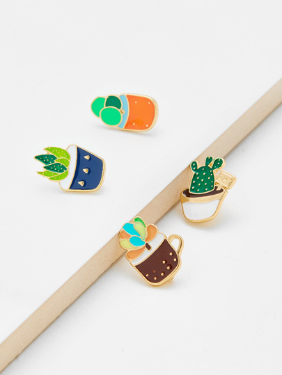 Cute Plant Design Brooch Set