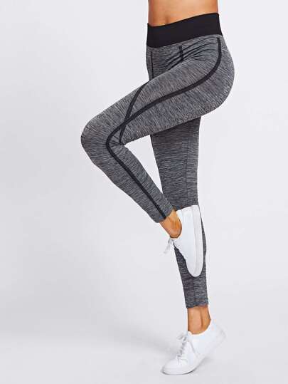 Contrast Seam Marled Knit Leggings