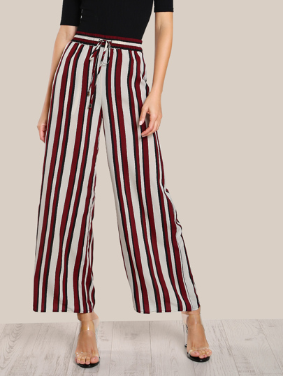 Drawstring Detail Striped Palazzo Pants