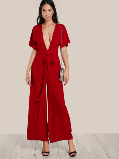 Mono con manga kimono con cuello pronunciado con cordones