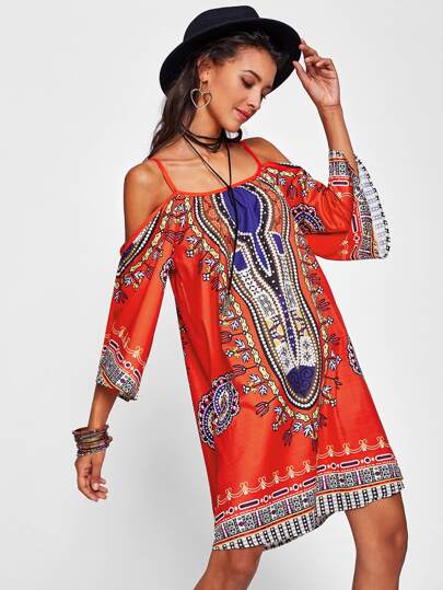 Tribal Print Kimono Sleeve Dress