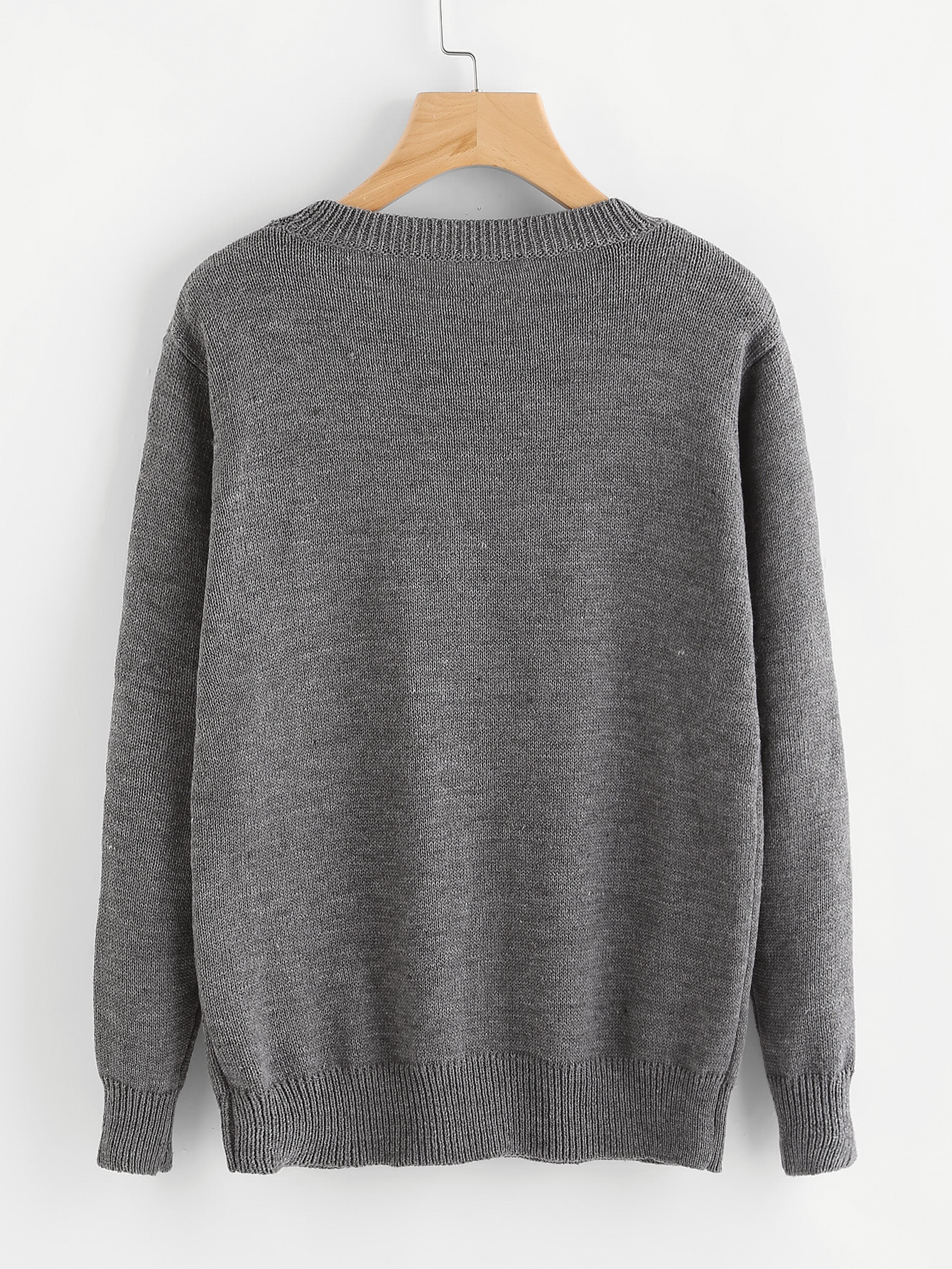 Faux Fur Embellished Eyes Pattern Jumper