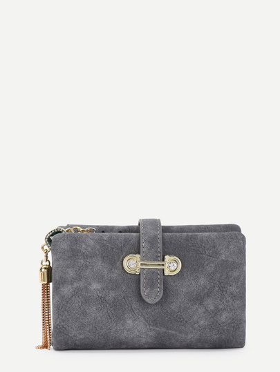 Chain Tassel Detail Foldover PU Wallet
