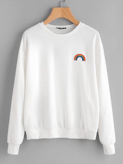 Rainbow Embroidery Drop Shoulder Sweatshirt