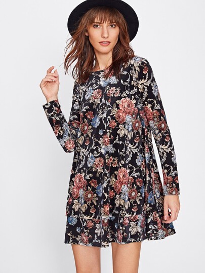 Vestito in velluto con stampa di fiore