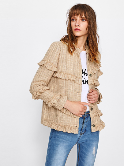 Frill Trim Tweed Blazer