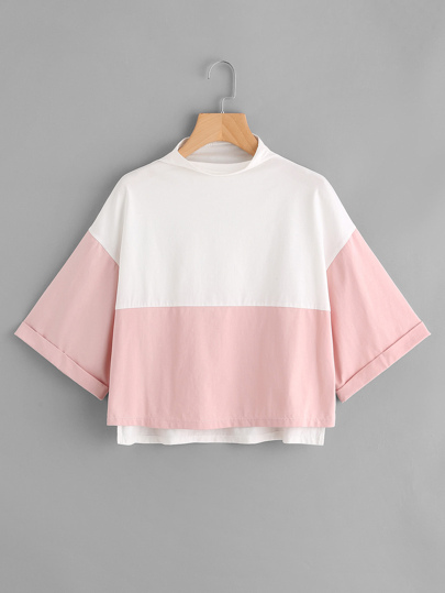 Tee avec pan asymétrique avec ourlet bicolore