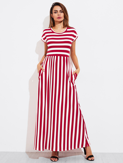 Contrast Striped Full Length Dress