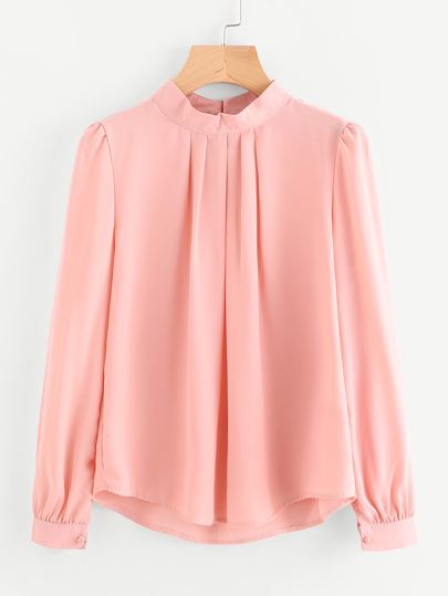 Pleated Detail Button Keyhole Back Chiffon Blouse