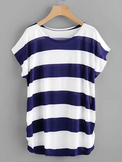 T-shirt a strisce ampie a contrasto