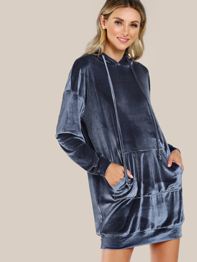 Drop Shoulder Pocket Front Hoodie Dress
