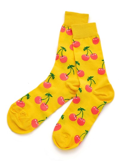 Cherry Print Calf Length Socks