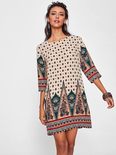 Ornate Print Tunic Dress