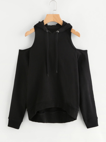 Dip Hem Open Shoulder Hoodie