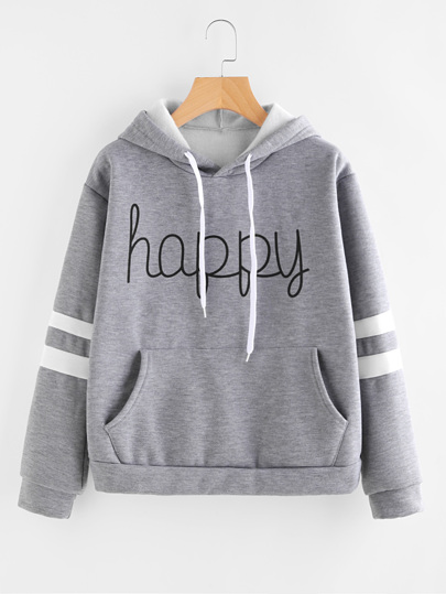 Sudadera con rayas y letras con capucha