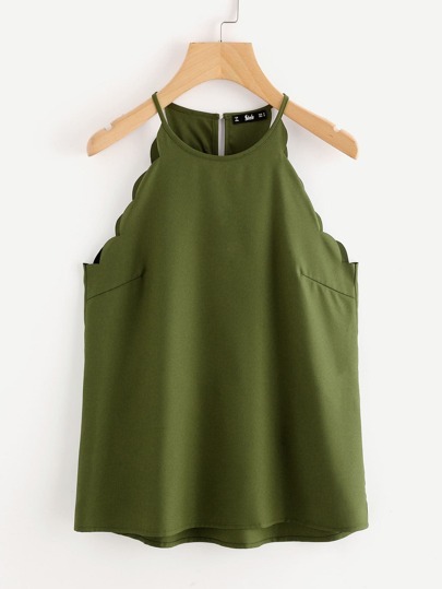 Top halter con ribete festoneado y abertura en la parte trasera