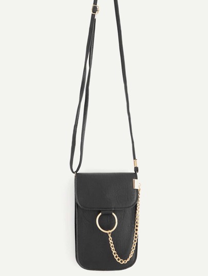 Ring Design Flap Faux Leather Pouch Bag