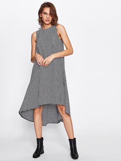 Dip Hem Swing Houndstooth Dress