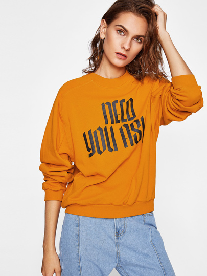 Ribbed Trim Graphic Sweatshirt