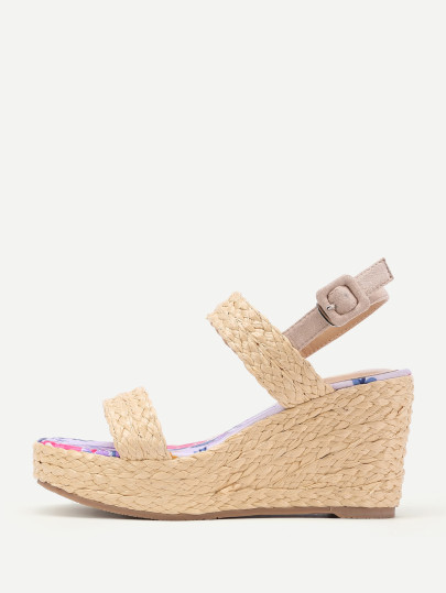 Sandalias de cuña de paja con plataforma