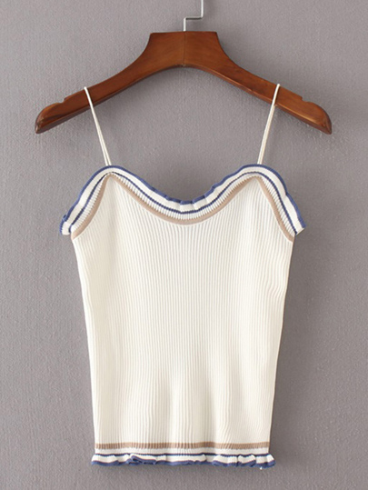 Camisola de punto con ribete en contraste y borde lechuga