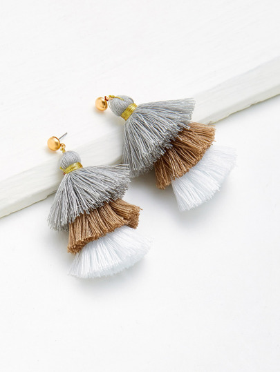 Color Block Layered Tassel Drop Earrings