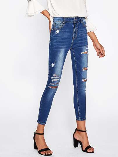 Bleach Wash Distressed Jeans