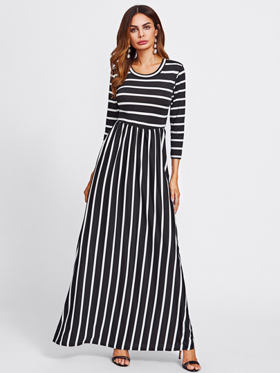 Vestido de largo hasta los pies con rayas en contraste
