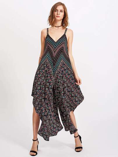 Ornate Print Super Wide Leg Jumpsuit