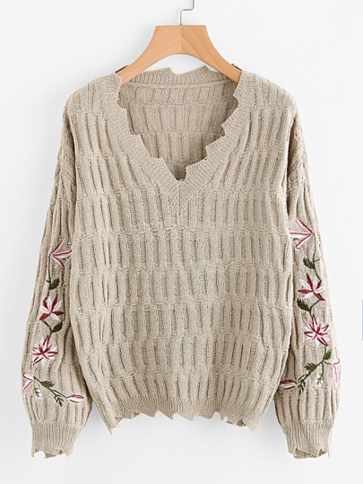 Maglione con maniche ricamate