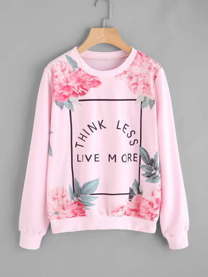 Sweatshirt mit Buchstaben und Blumenmuster