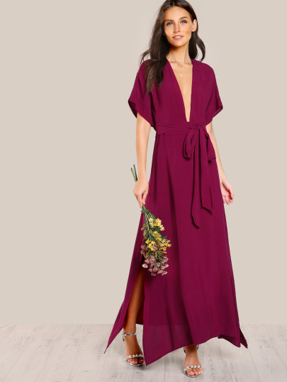 Robe portefeuille de kimono col en V dos nu
