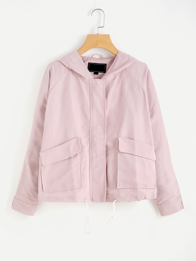 Raglan Sleeve Flap Pocket Front Hooded Jacket