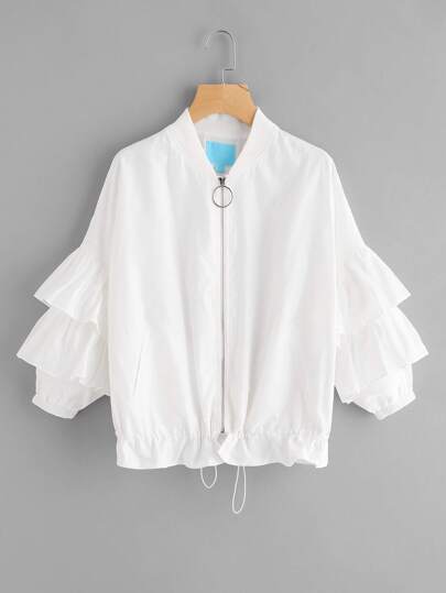 Jacke mit Raffung auf den Ärmeln und Kordelzug