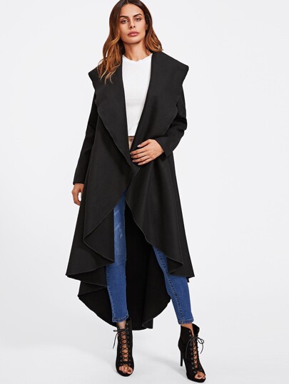 Exaggerate Collar Curved High Low Coat