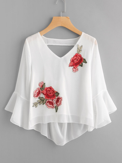 Blouse avec dos ouvert avec applique de rose