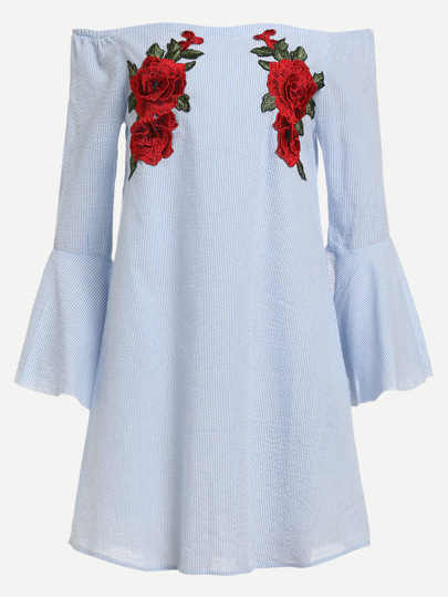 Bardot Kleid mit 3D Blumen Flicken und Flötehülsen
