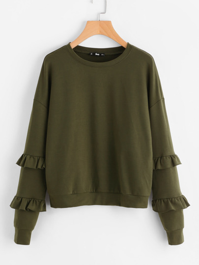 Drop Shoulder Frilled Sleeve Sweatshirt