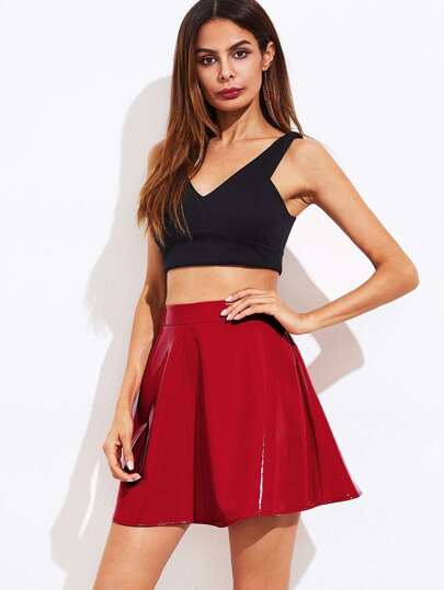 Flared Faux Patent Skirt