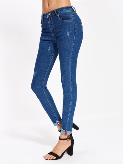 Distress Cuffed Skinny Jeans