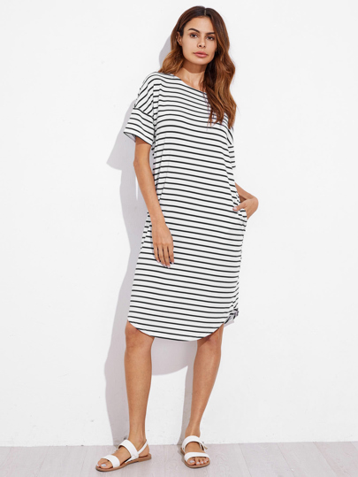 Curve Hem Striped Tee Dress