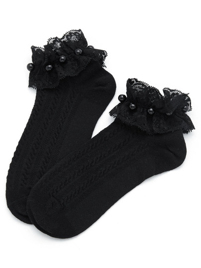 Socquettes avec détail de perle fausse avec garniture de dentelle